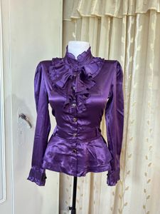 Purple Ruffled Satin Blouse