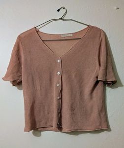 Dusty Rose Button-Up Knit Top
