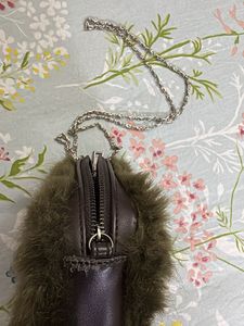 Faux Fur Olive Chain Clutch Bag
