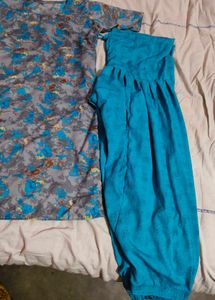 Beautiful Floral Print Kurta with Teal Pants
