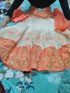 Elegant Peach &amp; White Lehenga Choli Set