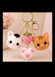 Cute Cat & Strawberry Keychain