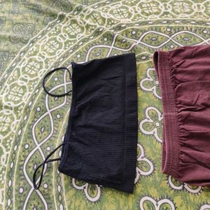 Comfortable Black Crop Top and Maroon Shorts Set