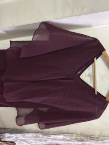 Elegant Plum Maxi Dress with Cape Sleeves