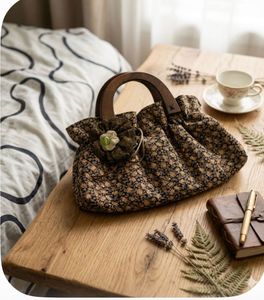 Floral Purse with Wooden Handles