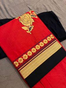 Red Embroidered Kurta Set 3 piece