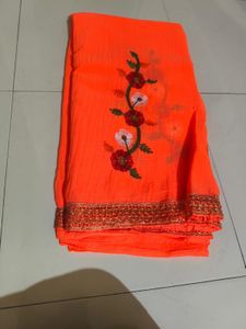 Vibrant Orange Embroidered Saree