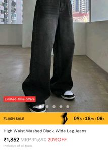High Waist Washed Black Wide Leg Jeans