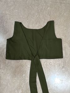 Olive Green Tie-Front Crop Top