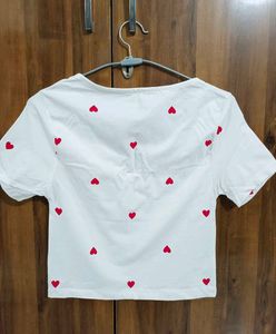 Cute White Heart Crop Top