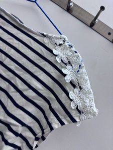 Striped T-Shirt with Lace Detail