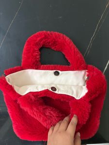 Fuzzy Red Smiley Face Handbag