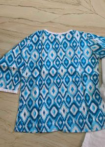 Blue Ikat Print Kurta with Wooden Buttons