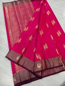 Elegant Pink Silk Saree with Gold Zari