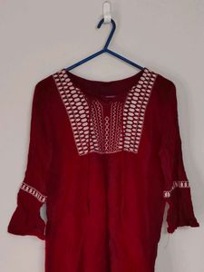Red Embroidered Kurta