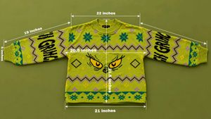 LIME GREEN EYE GRAPHIC PATTERNED KNIT SWEATER
