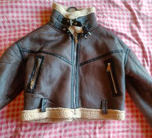 Brown Faux Leather Biker Jacket