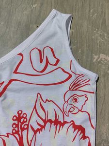 Vintage Y2K one shoulder hibiscus graphic top