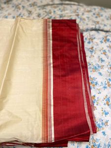 Elegant Ivory &amp; Red Striped Saree | Fe