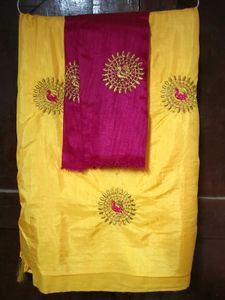 Brand New Embroidery Poly Silk Saree With Blouse