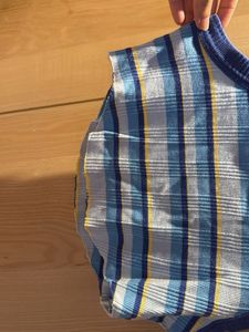 Blue Striped Ribbed Cropped Tank Top