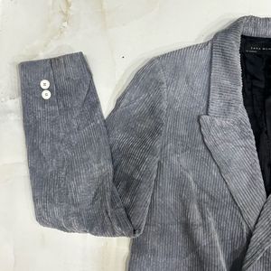 Zara Woman Grey Corduroy Double-Breasted Blazer