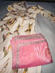 Cream Floral Print Kurta