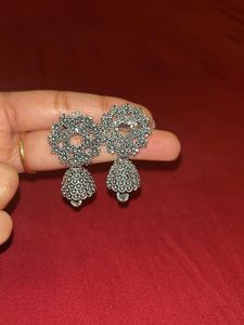 Oxidized Silver Jhumka Earrings