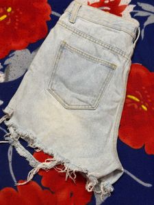 Light Wash Ripped Denim Shorts