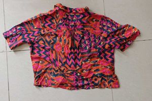 Brand "ONLY" Retro Abstract Print Button-Up Shirt