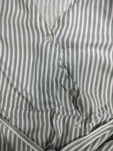 Striped V-Neck Button-Front Dress
