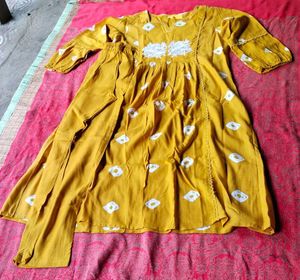 Yellow Anarkali Kurta with Pants Set