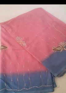 Elegant Pink &amp; Blue Ombre Saree