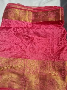 Vibrant Pink Silk Saree with Gold Border