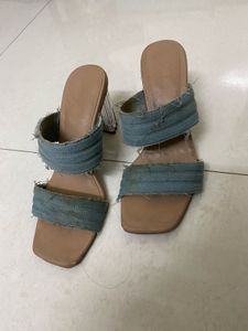 Blue Denim Block Heel Sandals