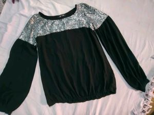 Sequin Shoulder Long Sleeve Top