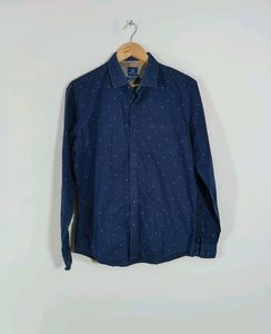 Navy Blue Printed Slim Fit Casual Shirt (Men)