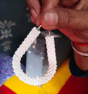 Elegant White Beaded Hoop Earrings