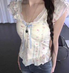Floral Lace Trim Corset Top