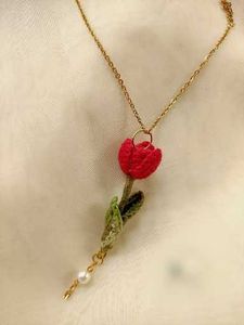 Red Tulip Crochet Necklace