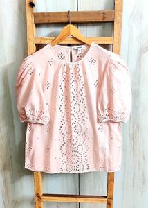 Pink Eyelet Puff Sleeve Top Size-38