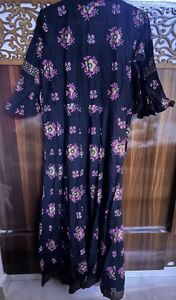 Black Long Floral Print Kurta with bell sleeves