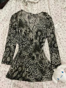 Sheer Leopard Print V-Neck Top