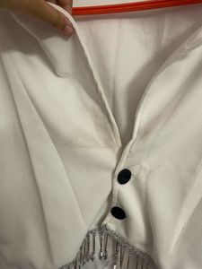 White Cropped Blazer with Silver Fringe