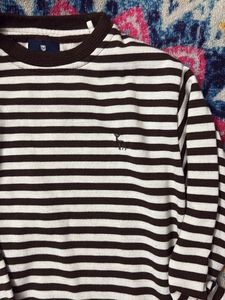 white and brown Striped Crewneck Sweater