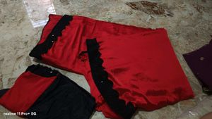 Red Satin Saree with Black Border