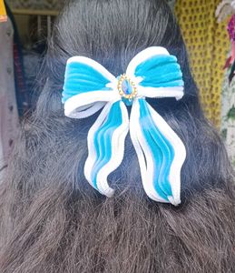 Handmade Blue &amp; White Bow Hair Clip