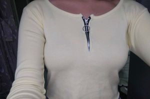lemon yellow Ribbed Zip Neck Top