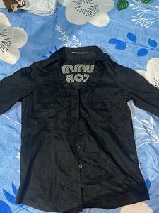 Black Button-Up Shirt with Graphic Print