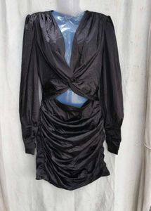 I. Chic Black Ruched Satin Dress